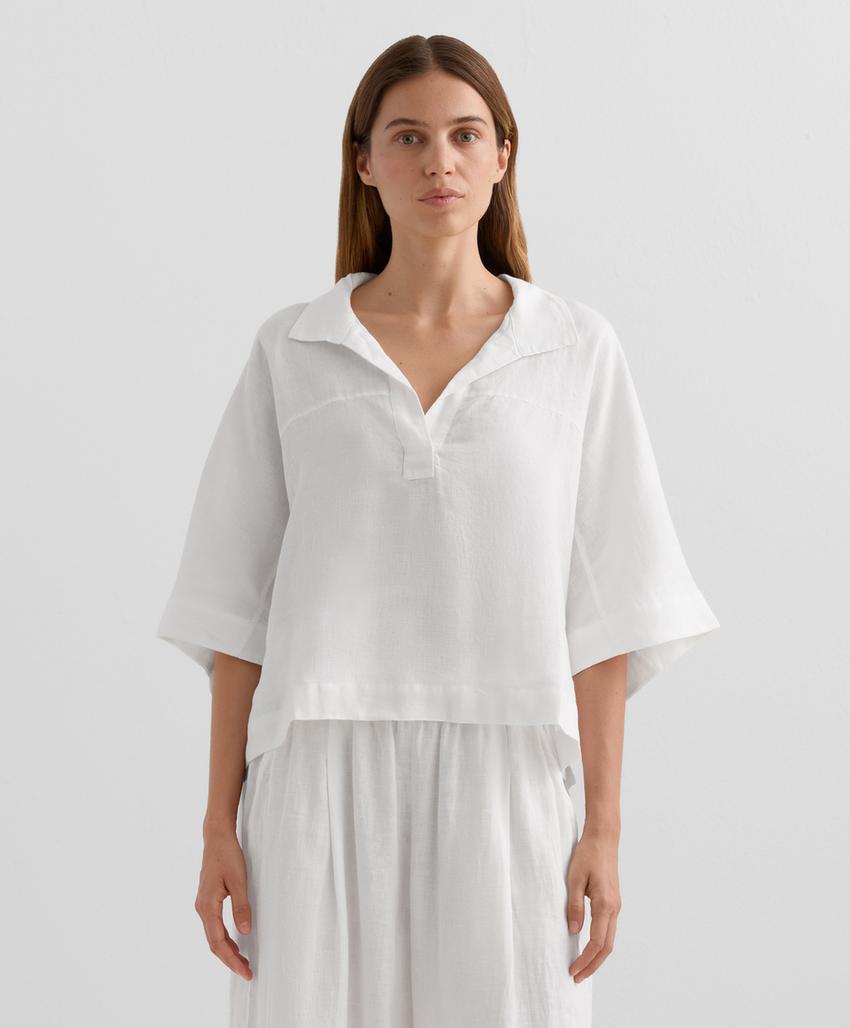 Широкая рубашка из 100% льна с короткими рукавами