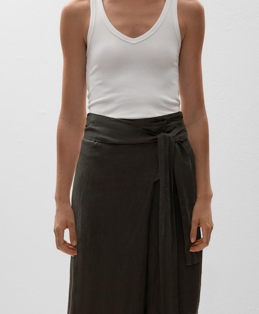 Штаны из 100% льна с перекрестным покроем и объемными брюками