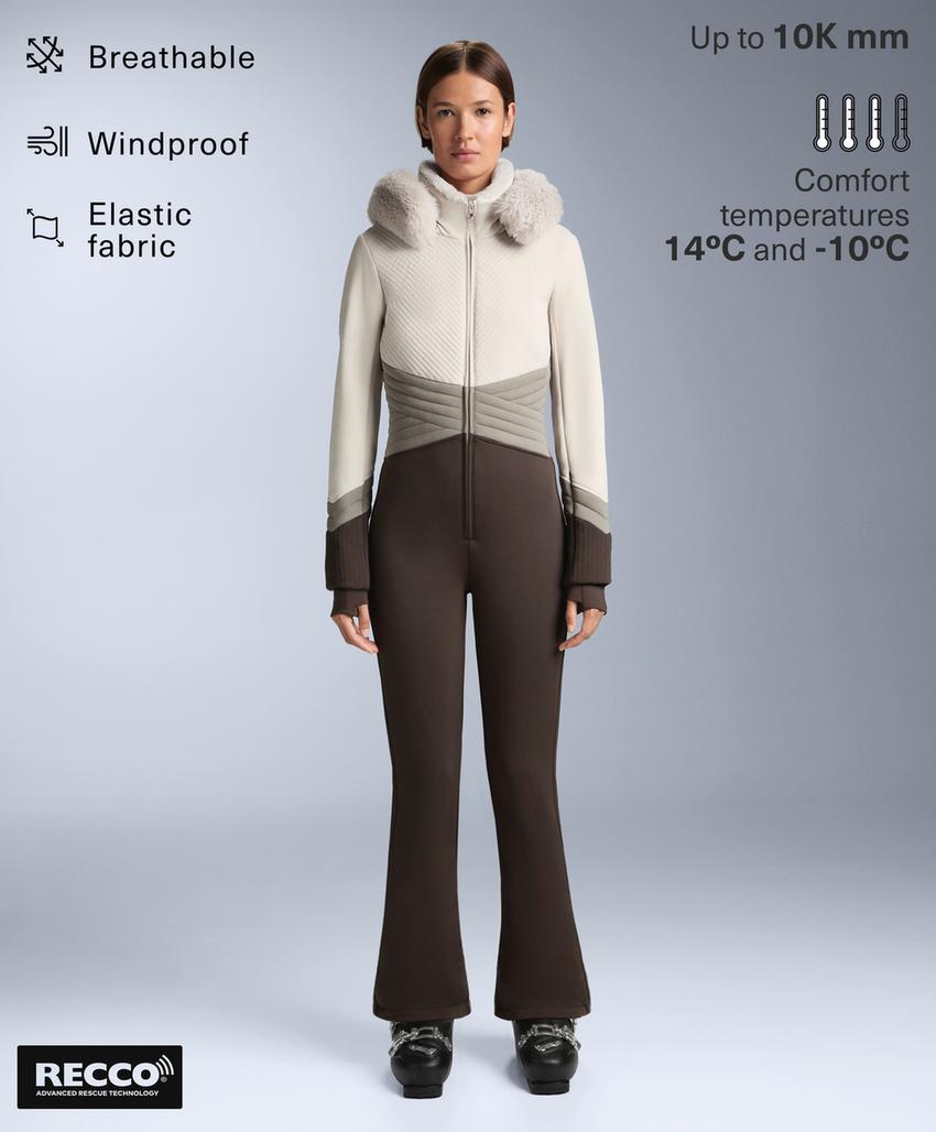 Водонепроницаемый комбинезон для горных лыж с контрастными вставками и обтягивающим кроем