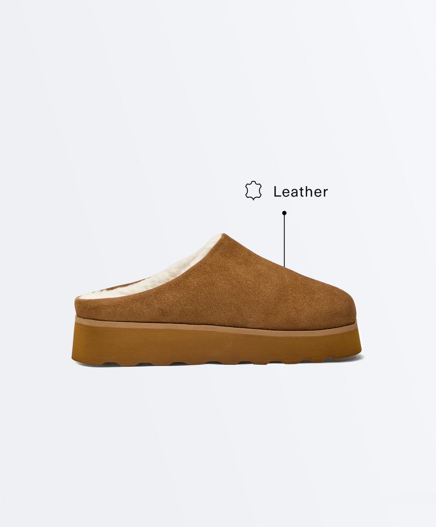 Сабо из искусственного меха и разделанной кожи