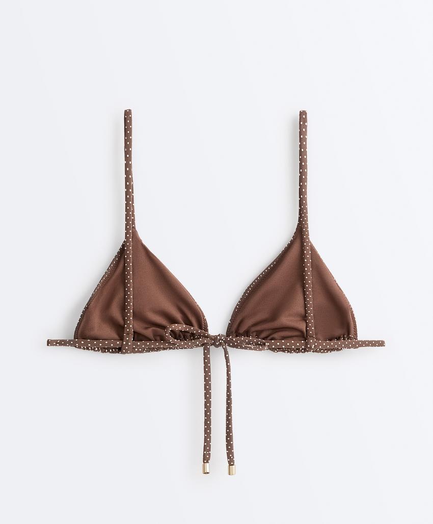 Топ бикини с треугольными чашками в мелкий горошек