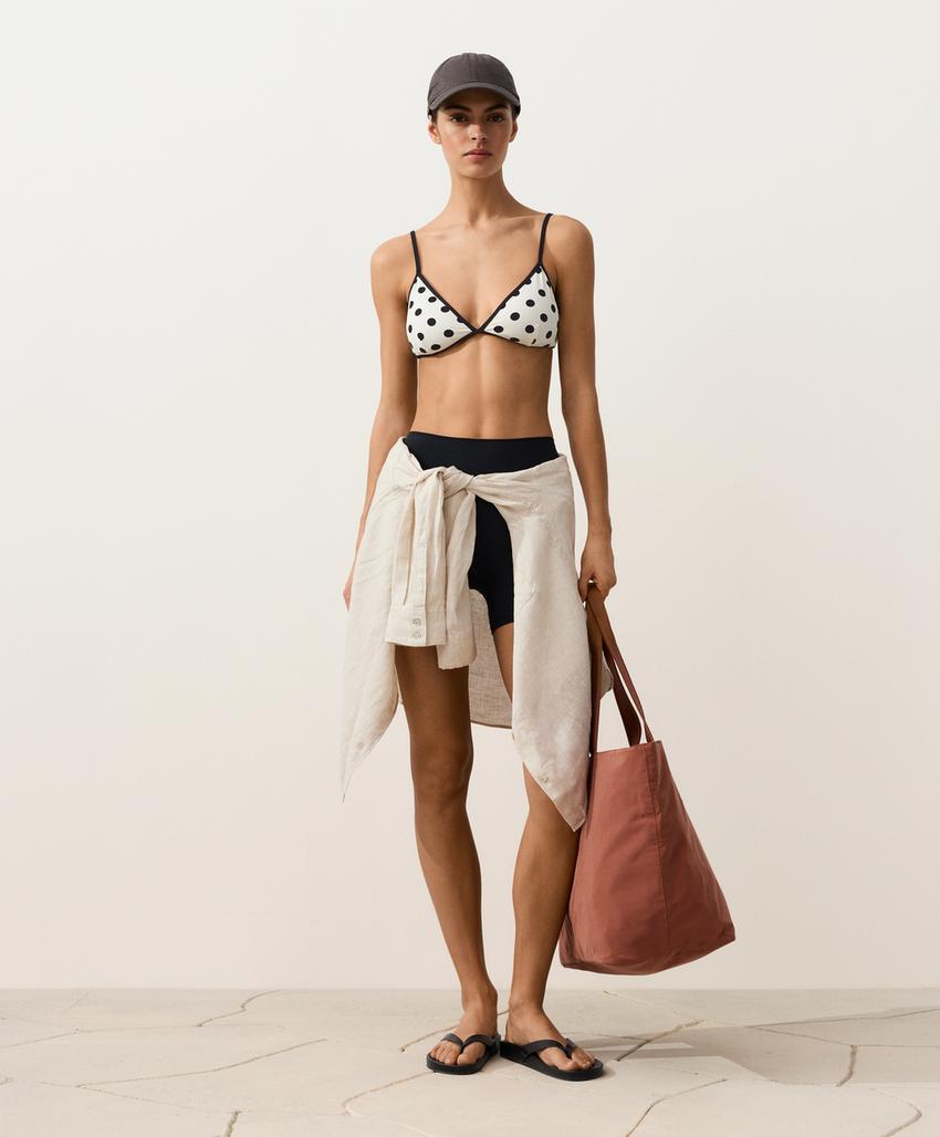 Топ бикини с треугольными чашками в горошек