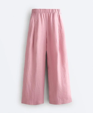 MID-PINK | 4116/134/645 - OYSHO Брюки WIDE LEG из 100%-го льна