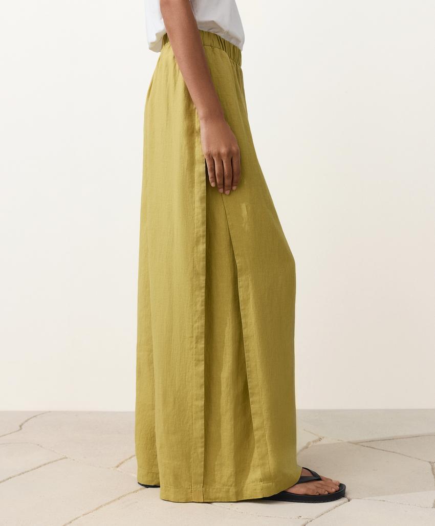 Брюки wide leg со складками из 100%-го льна