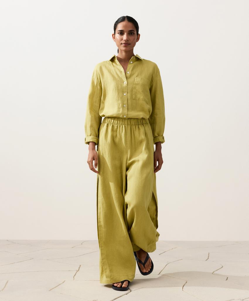 Брюки wide leg со складками из 100%-го льна