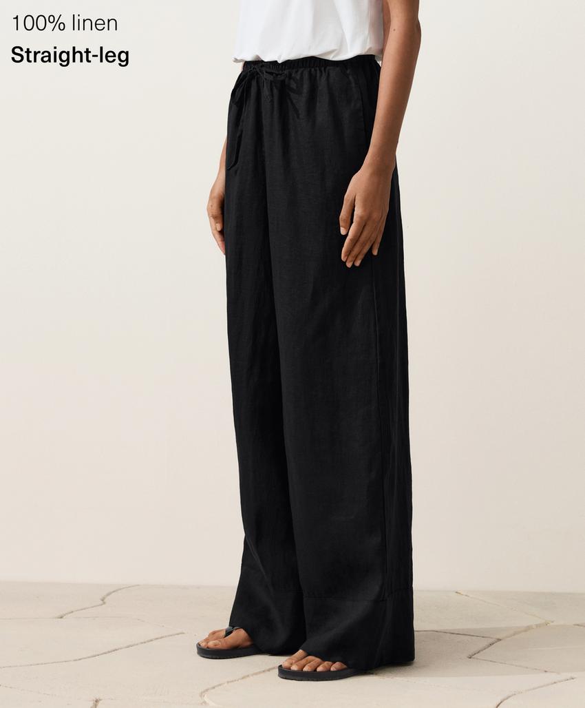 Прямые брюки из 100%-го льна с отстрочкой