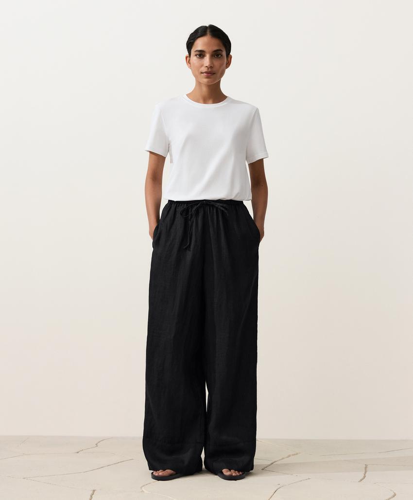 Прямые брюки из 100%-го льна с отстрочкой