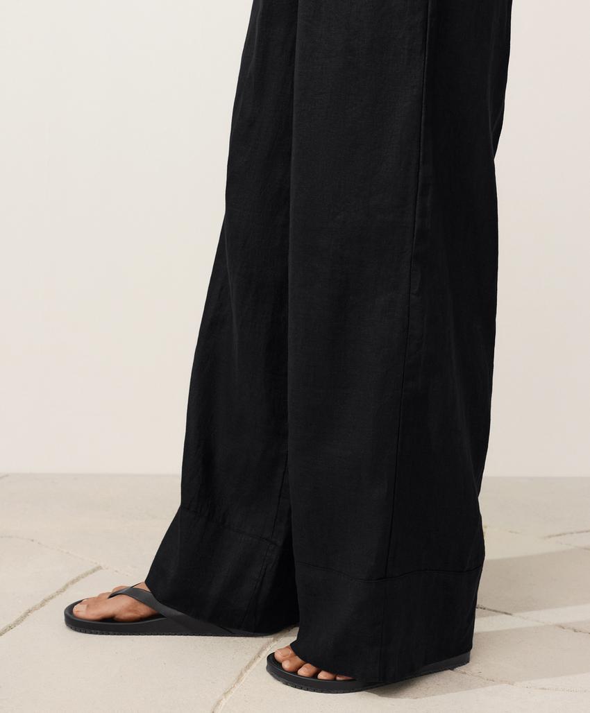 Прямые брюки из 100%-го льна с отстрочкой