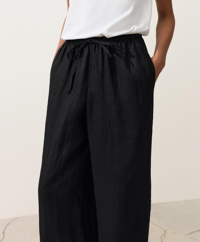 Прямые брюки из 100%-го льна с отстрочкой