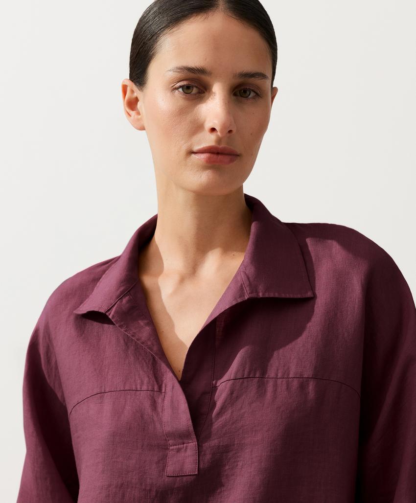 Рубашка-поло оверсайз с длинными рукавами из 100%-го льна