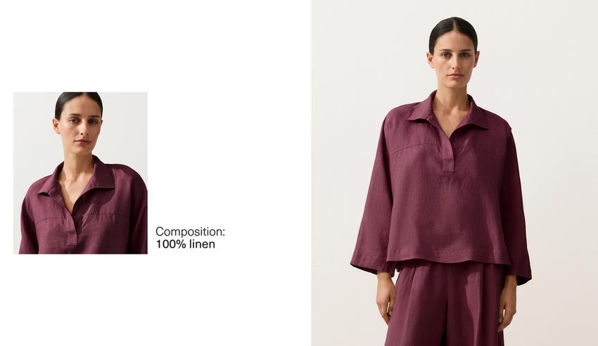 Рубашка-поло оверсайз с длинными рукавами из 100%-го льна