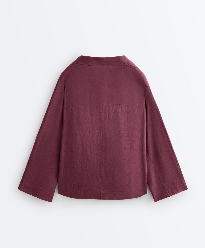 Рубашка-поло оверсайз с длинными рукавами из 100%-го льна