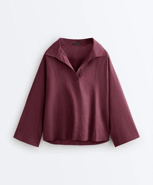 Купить OYSHO Рубашка-поло оверсайз с длинными рукавами из 100%-го льна