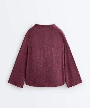 Рубашка-поло оверсайз с длинными рукавами из 100%-го льна- Заказать в России