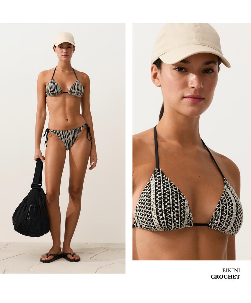 Топ бикини с треугольными чашками из вязаного полотна