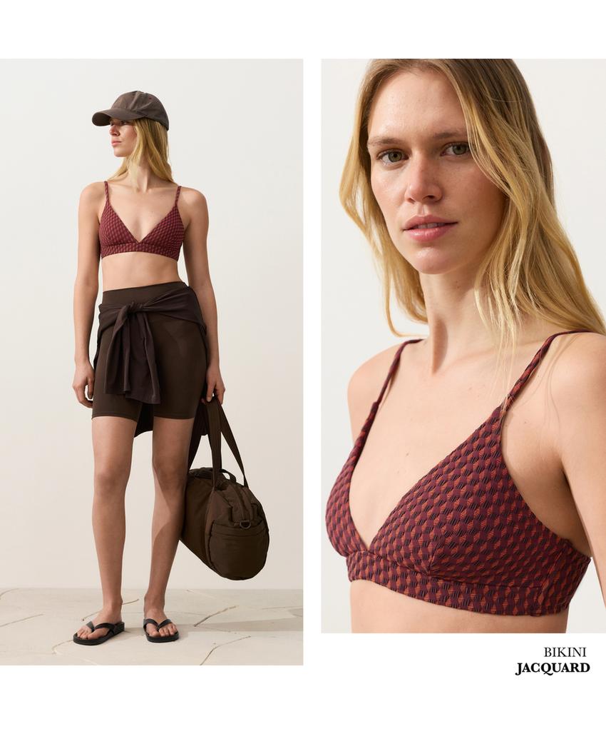 Топ бикини с треугольными чашками из жаккардовой ткани