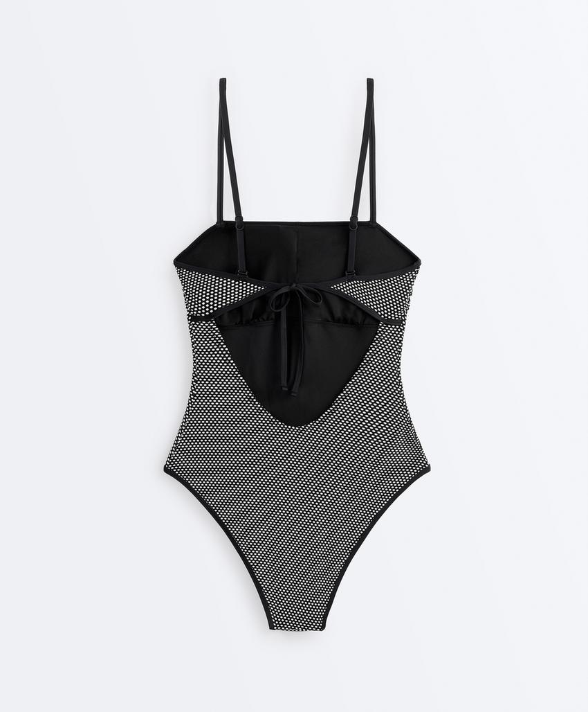 Купальник бандо из жаккарда в горошек