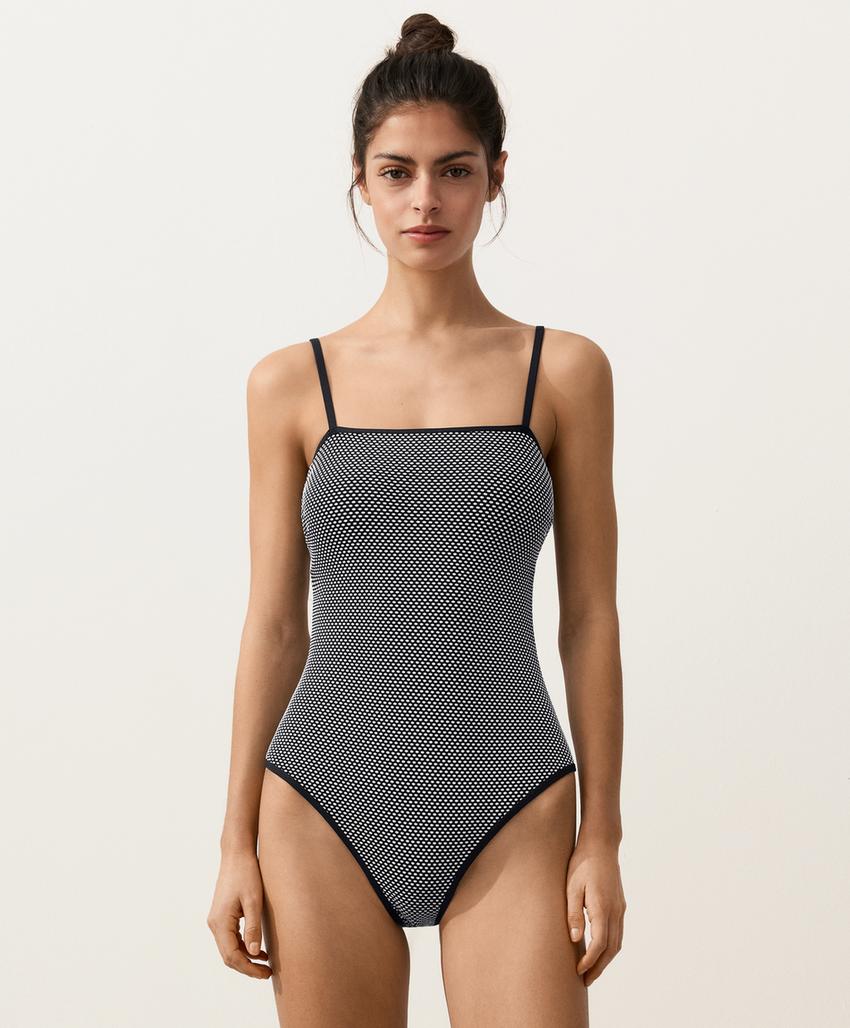 Купальник бандо из жаккарда в горошек