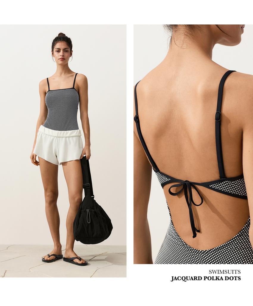 Купальник бандо из жаккарда в горошек