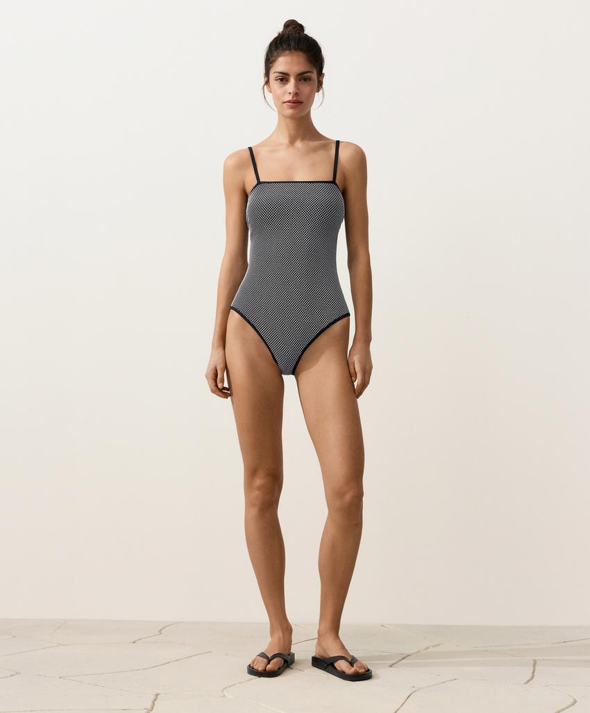 Купальник бандо из жаккарда в горошек