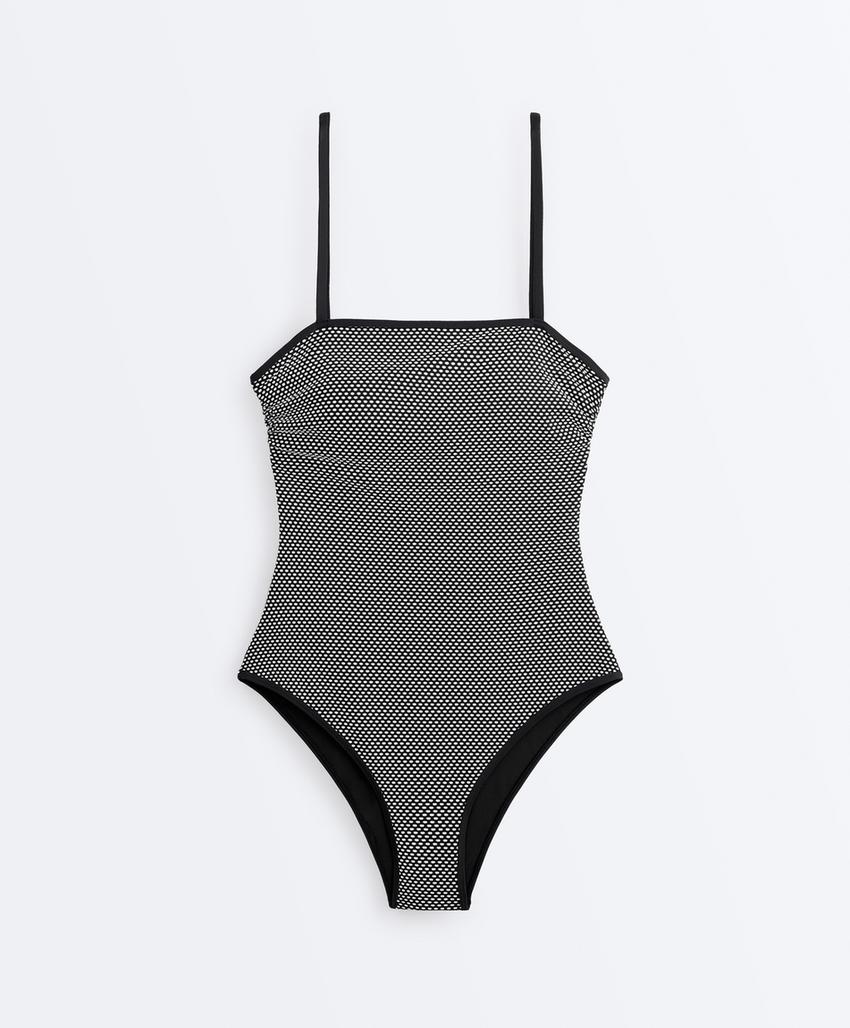 Купальник бандо из жаккарда в горошек