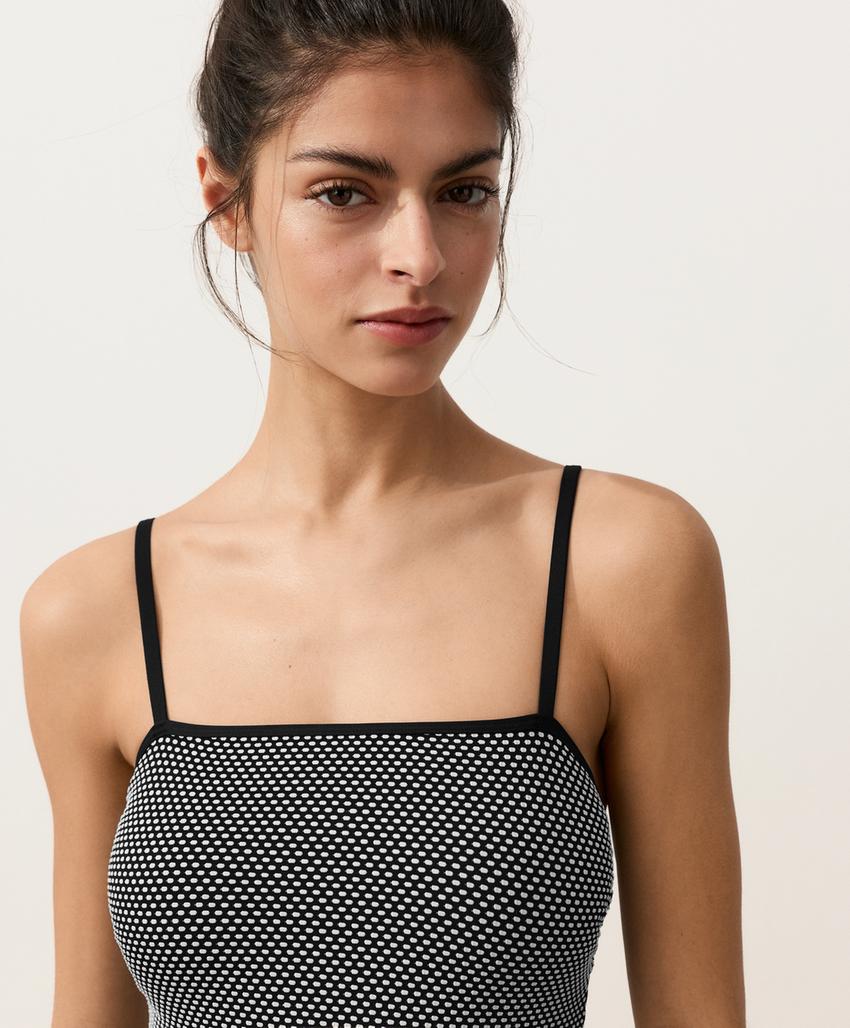 Купальник бандо из жаккарда в горошек