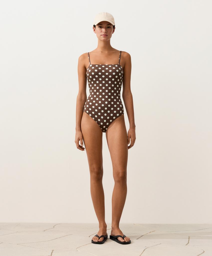 Купальник бандо из пике в горошек