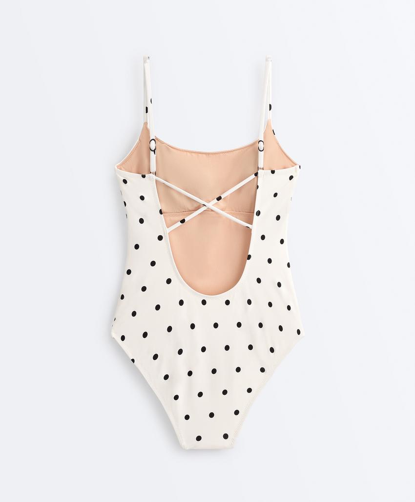 Купальник с треугольными чашками в горошек из пике