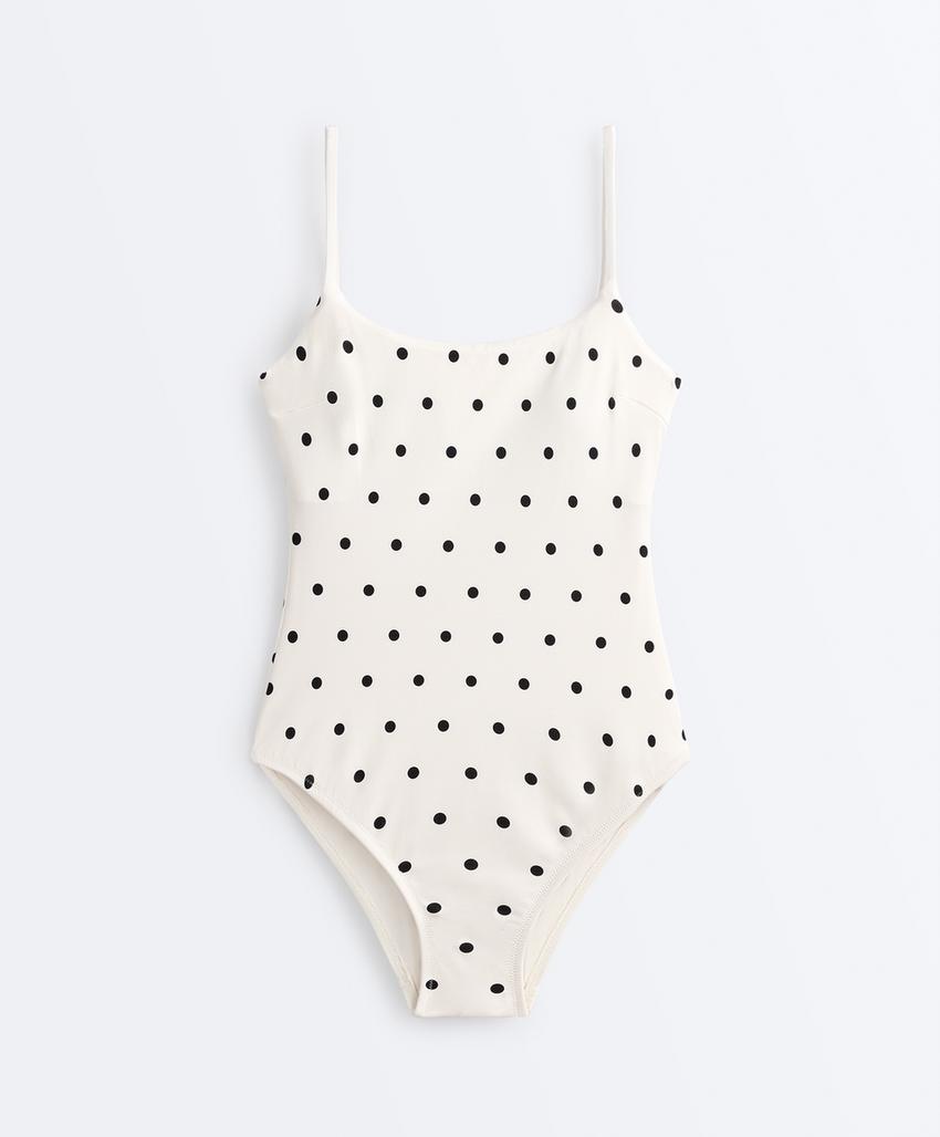 Купальник с треугольными чашками в горошек из пике