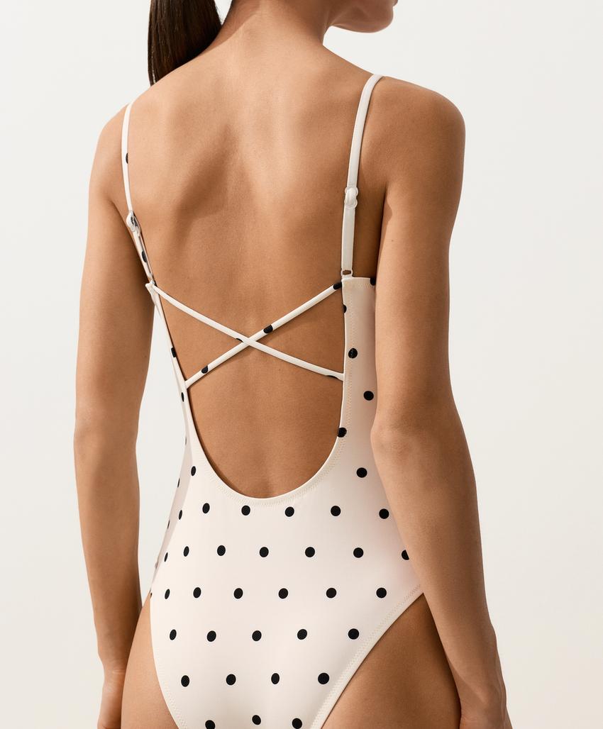 Купальник с треугольными чашками в горошек из пике