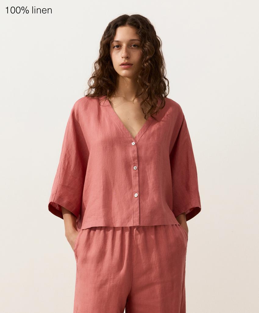 Рубашка с короткими рукавами из 100%-го льна