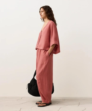 Рубашка с короткими рукавами из 100%-го льна- Заказать в России