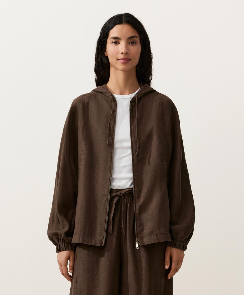 Полосатая куртка из 100% льна с капюшоном