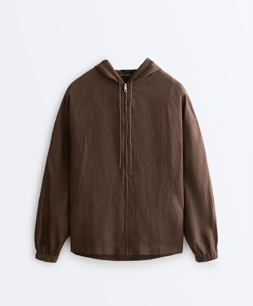 Полосатая куртка из 100% льна с капюшоном