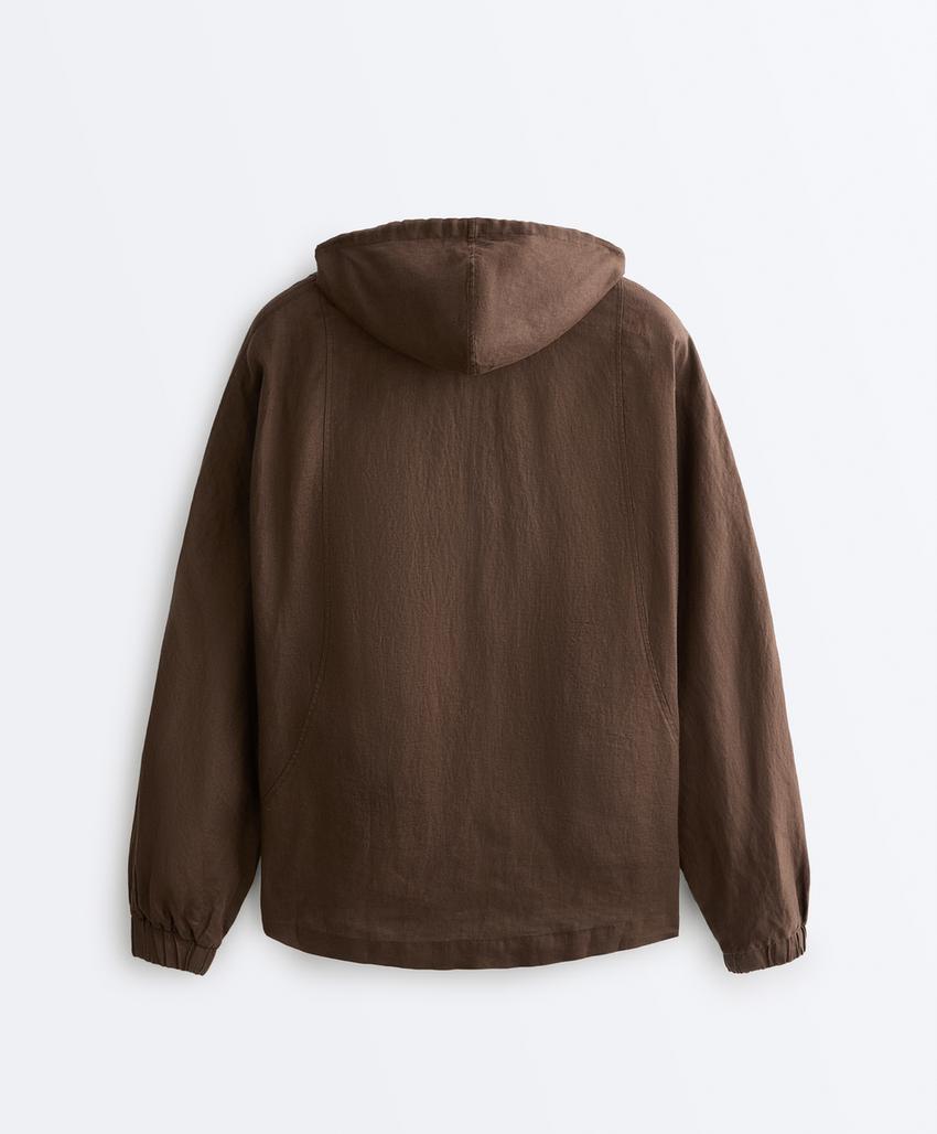 Полосатая куртка из 100% льна с капюшоном