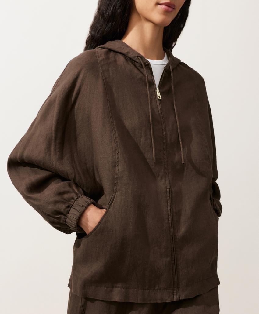 Полосатая куртка из 100% льна с капюшоном