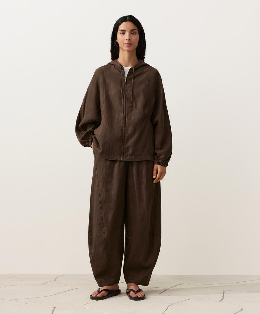 Полосатая куртка из 100% льна с капюшоном