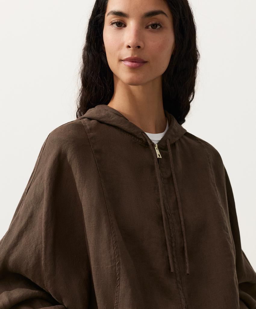 Полосатая куртка из 100% льна с капюшоном