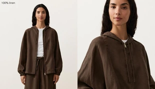 Полосатая куртка из 100% льна с капюшоном- Заказать в России