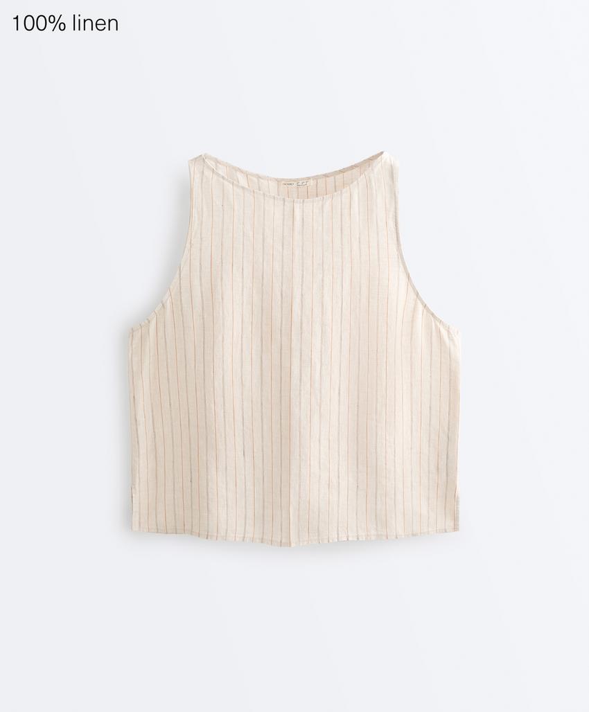 Квадратный топ в полоску из 100%-го льна