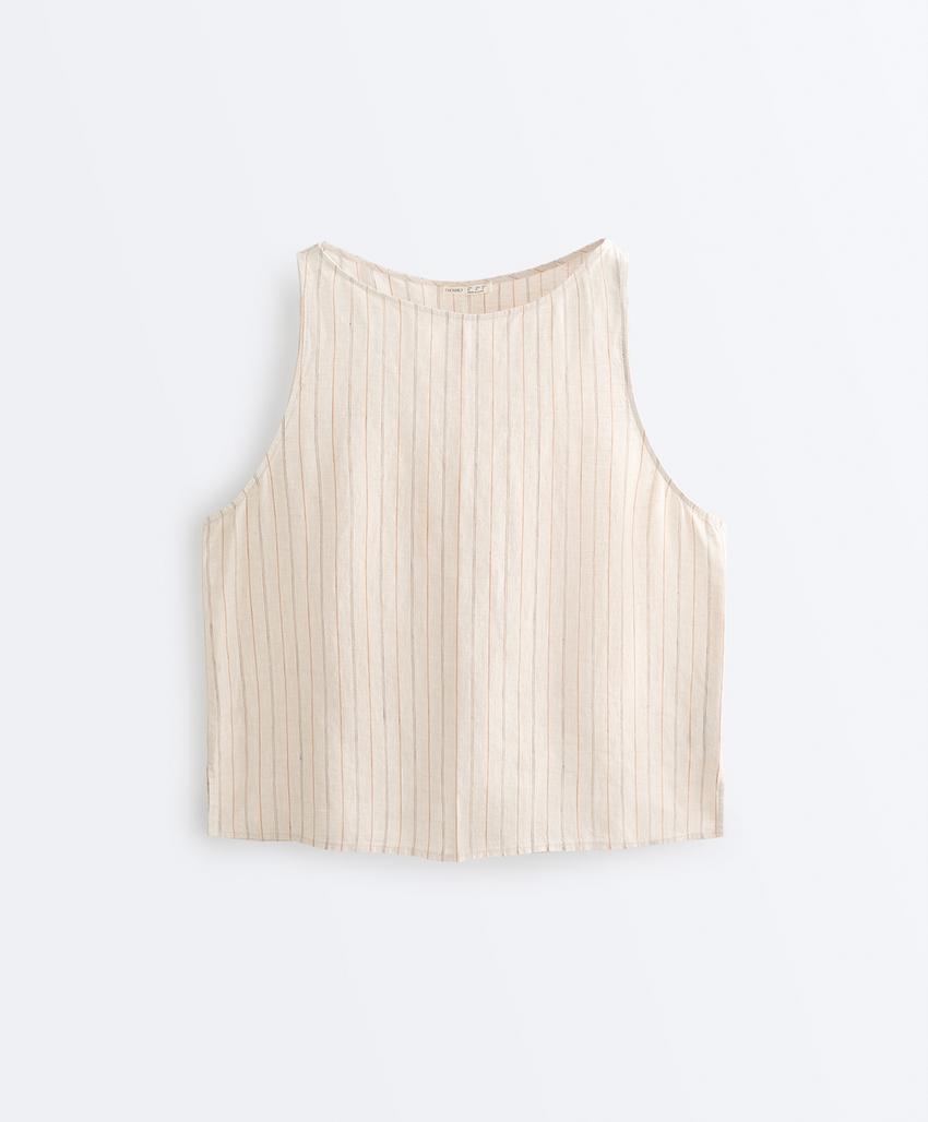 Квадратный топ в полоску из 100%-го льна