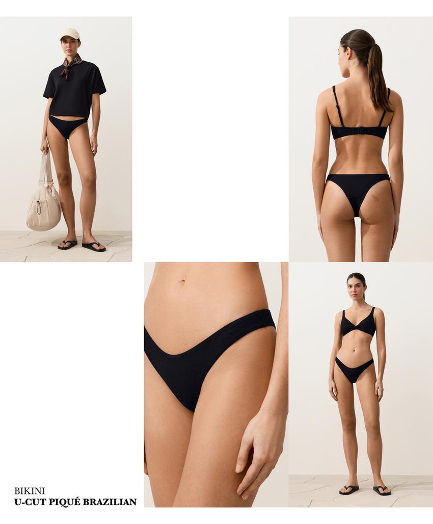 Плавки бикини бразильяно U-образной формы из ткани пике