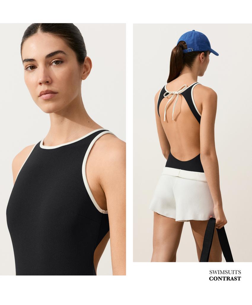 Купальник халтер с контрастной окантовкой