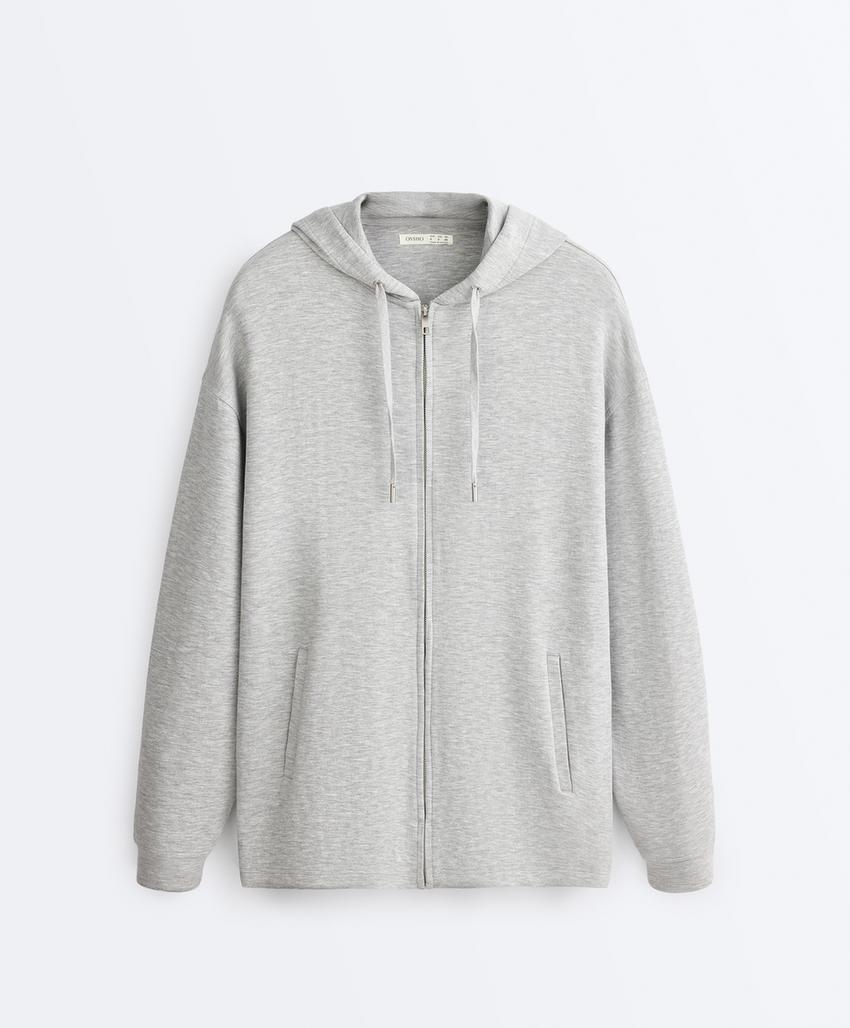 Длинная куртка с капюшоном из меланжевого пике