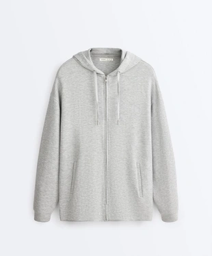 Длинная куртка с капюшоном из меланжевого пике- Заказать в России