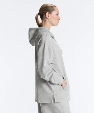 Длинная куртка с капюшоном из меланжевого пике- Заказать в России