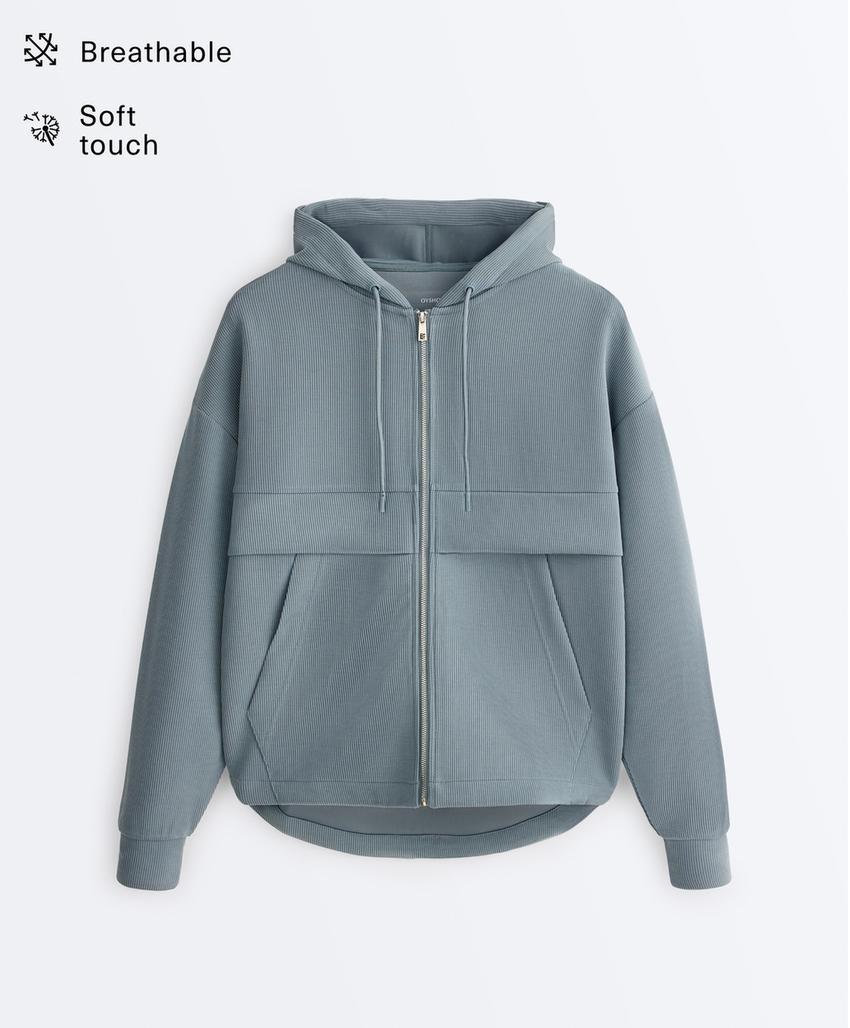 Толстовка из модала с молнией и ребристой отделкой