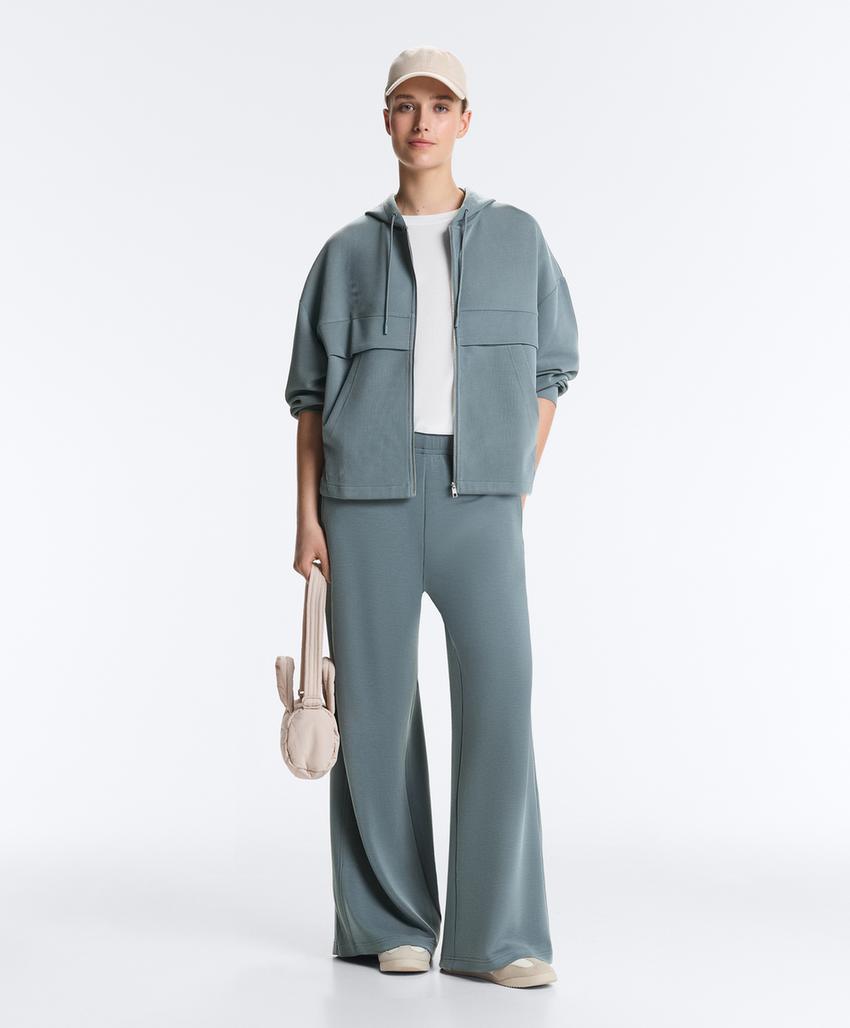 Толстовка из модала с молнией и ребристой отделкой