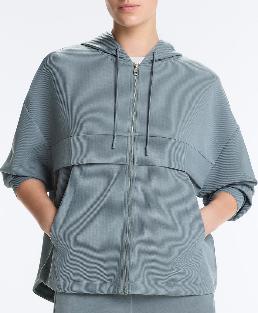 Толстовка из модала с молнией и ребристой отделкой