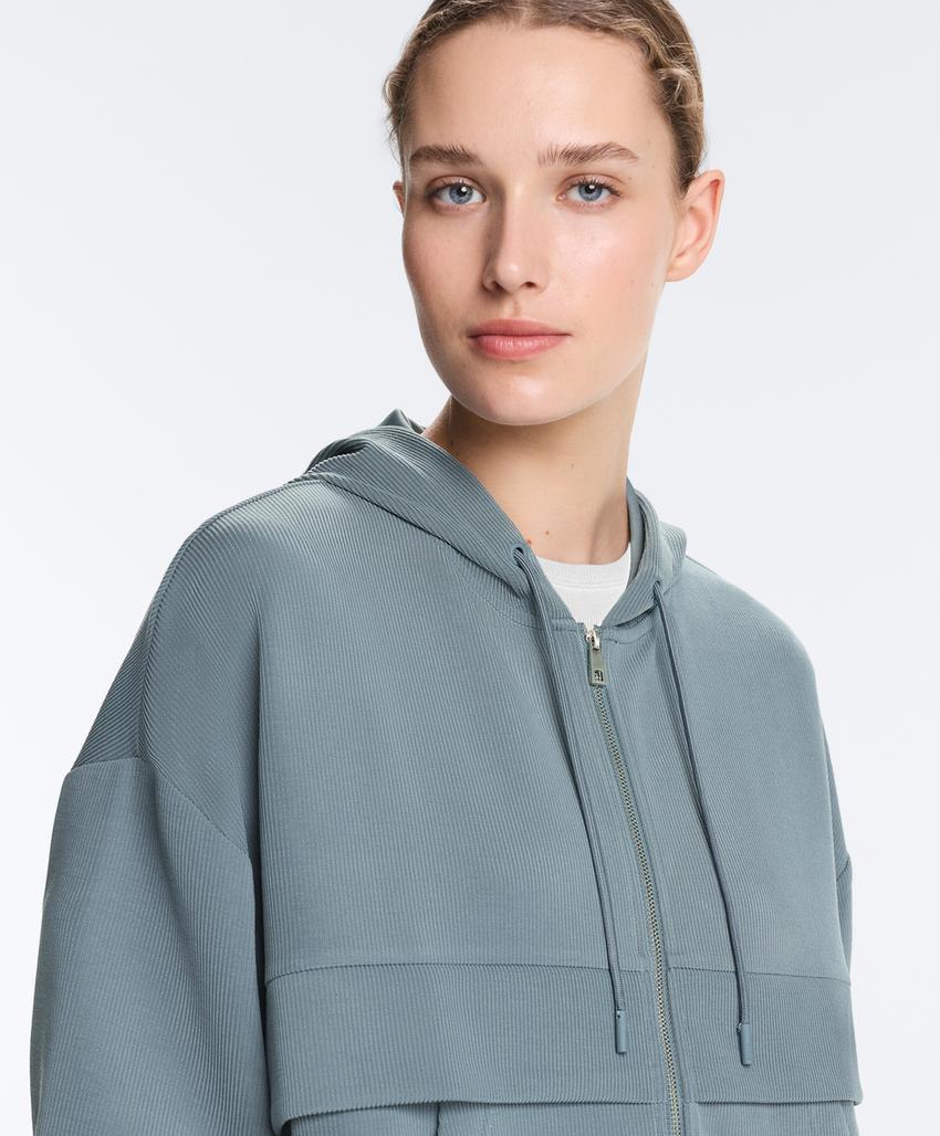 Толстовка из модала с молнией и ребристой отделкой